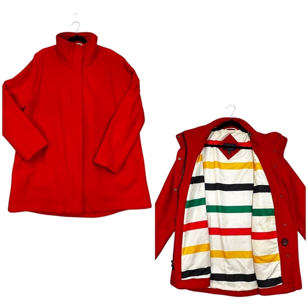 Pendleton Red Wool Coat Glacier National Park Striped Lining XL National Park
